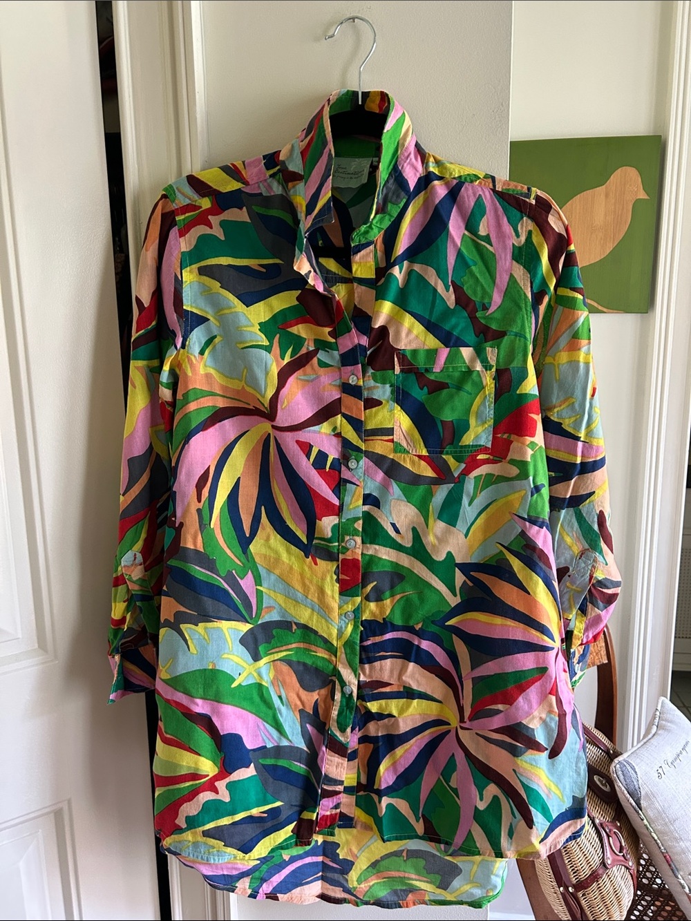 Colorful Tropical Print Button-Up dress